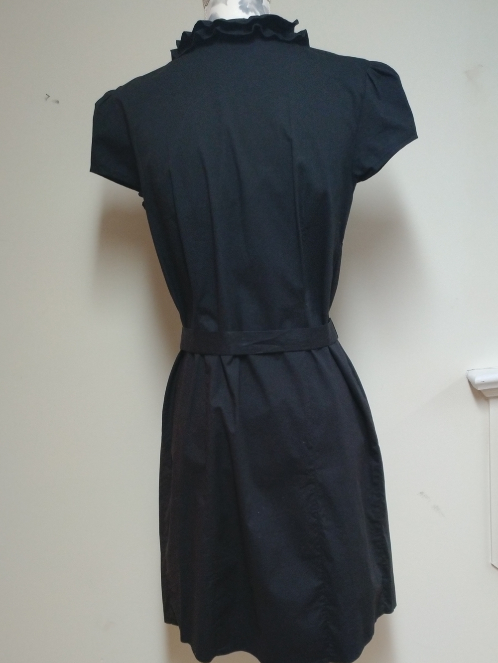 Tommy Hilfiger Black Button-Front Ruffle Neck Cotton Shirt Dress, Size S - Picture 6 of 8